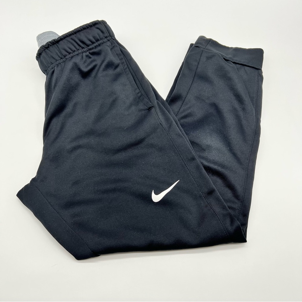 Nike Thermal Fit Kids Black Sweatpants w/White Logo and Hidden Drawstring-Size M